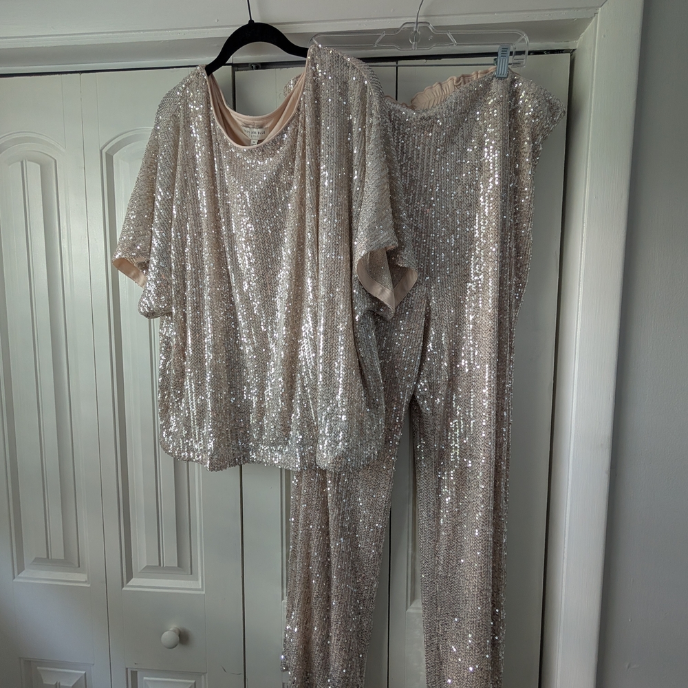 Skies Are Blue Glittering Champagne Sequin Set